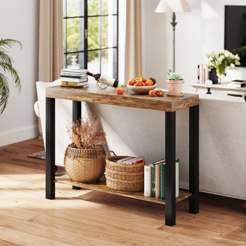 Gymax 2-Tier Home Bar Table w/ Open Shelves Sofa Side Table w/ Storage for Home