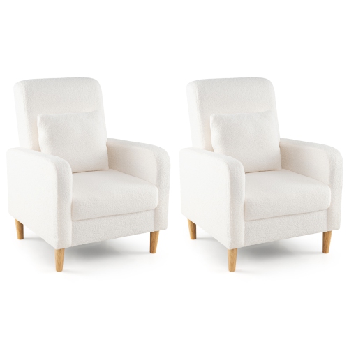Gymax 2PCS Accent Chair w/Lumbar Pillow Teddy Fleece Cover Rubber Wood Legs