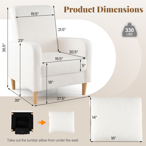 Gymax 2PCS Accent Chair w/Lumbar Pillow Teddy Fleece Cover Rubber Wood Legs