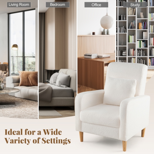 Gymax Accent Chair w/Lumbar Pillow Teddy Fleece Cover Rubber Wood Legs for Living Room