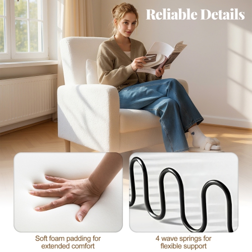 Gymax Accent Chair w/Lumbar Pillow Teddy Fleece Cover Rubber Wood Legs for Living Room