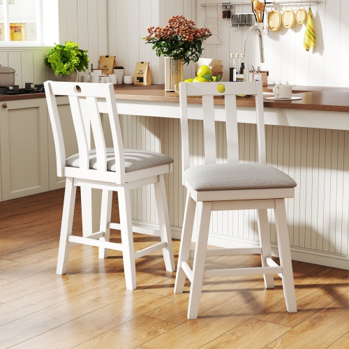 Gymax 25'' Swivel Counter Height Chairs Set of 4 w / Upholstered Seat Rubber Wood Frame