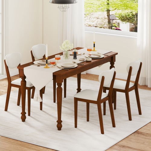 Gymax Sherpa Dining Chairs Set of 4 w/Rubber Wood Legs Padded Seat & Backrest