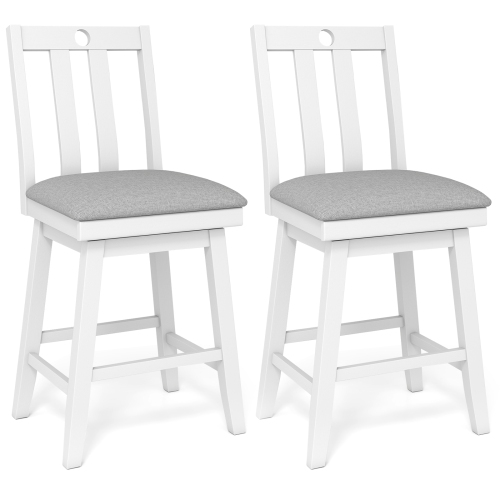 Gymax 25'' Swivel Counter Height Chairs Set of 2 w / Upholstered Seat Rubber Wood Frame