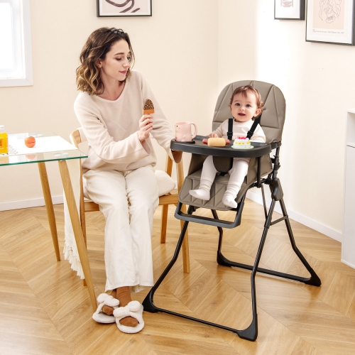 Gymax Foldable High Chair Easy Clean Compact Highchair w/ Removable Adjustable Tray