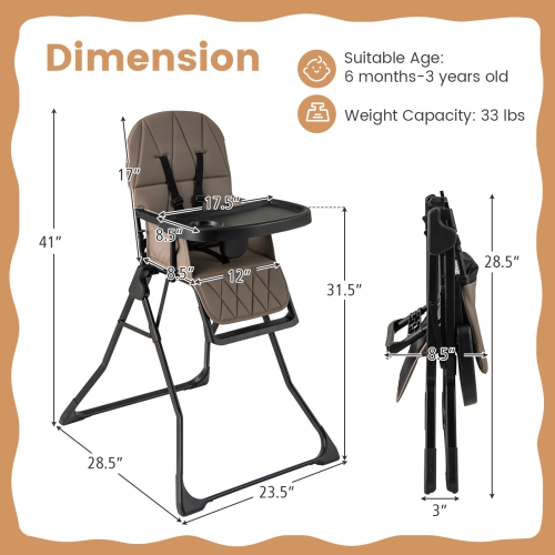Gymax Foldable High Chair Easy Clean Compact Highchair w/ Removable Adjustable Tray