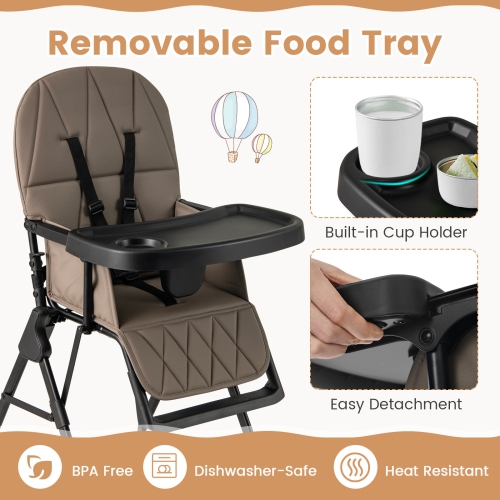 Gymax Foldable High Chair Easy Clean Compact Highchair w/ Removable Adjustable Tray