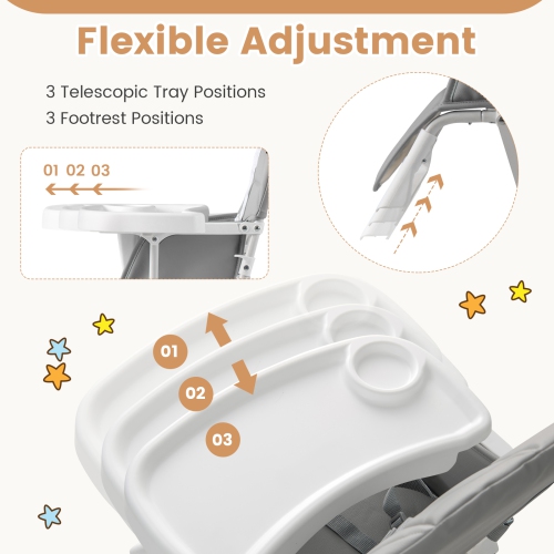Gymax Foldable High Chair Easy Clean Compact Highchair w/ Removable Adjustable Tray