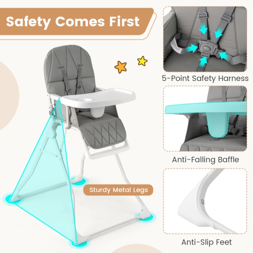 Gymax Foldable High Chair Easy Clean Compact Highchair w/ Removable Adjustable Tray