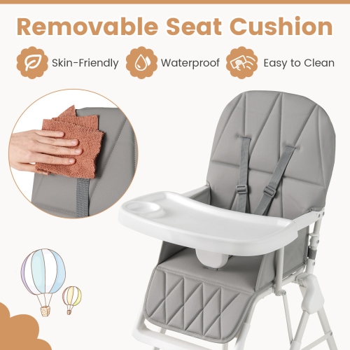 Gymax Foldable High Chair Easy Clean Compact Highchair w/ Removable Adjustable Tray