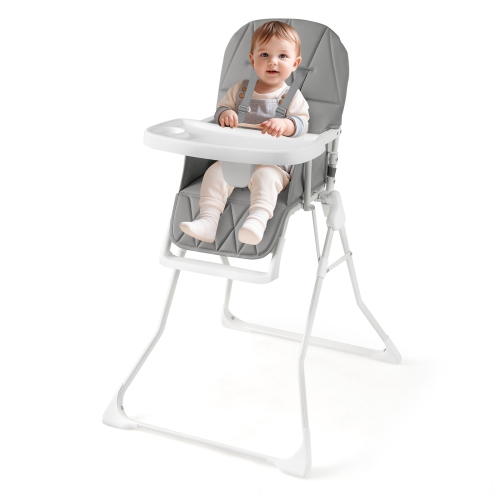 Gymax Foldable High Chair Easy Clean Compact Highchair w/ Removable Adjustable Tray