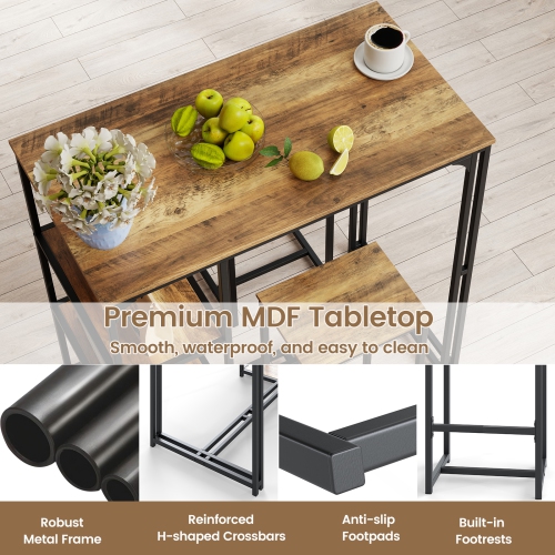 Gymax 3-Piece Bar Table Set 2 Person Dining Furniture Set w/2 Stools 3 Storage Shelves