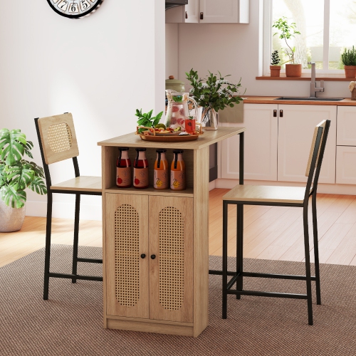 Gymax 3 PCS Bar Table and Chairs Set w/ 2 Bar Stools & Storage Shelves Backrests