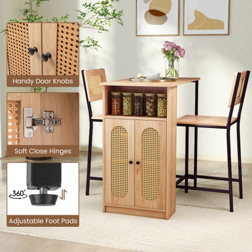 Gymax 3 PCS Bar Table and Chairs Set w/ 2 Bar Stools & Storage Shelves Backrests