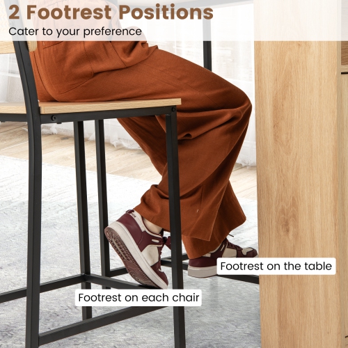 Gymax 3 PCS Bar Table and Chairs Set w/ 2 Bar Stools & Storage Shelves Backrests