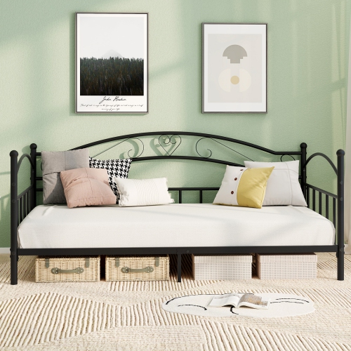 Gymax Twin Size Metal Daybed Frame w/ Headboard Heavy-Duty Metal Slats Support