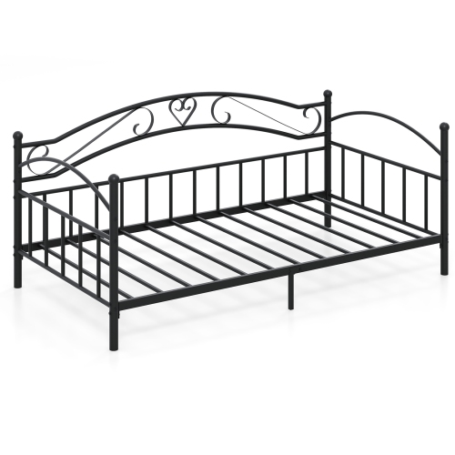 Gymax Twin Size Metal Daybed Frame w/ Headboard Heavy-Duty Metal Slats Support