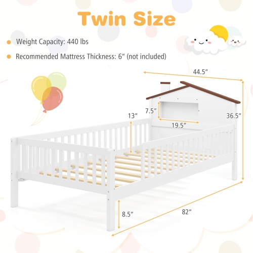 Gymax Twin Size Kids Bed Solid Wood Platform Bed w/ Under-bed Storage & Storage Cube