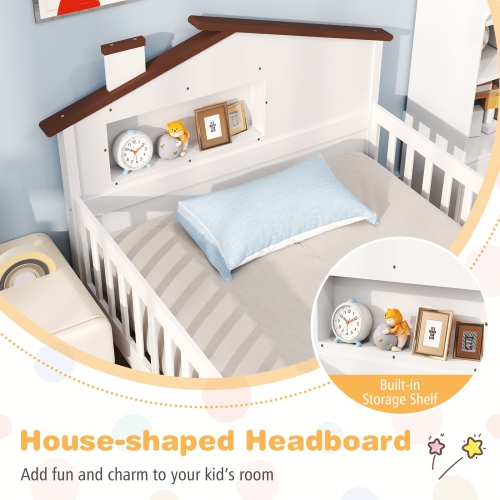 Gymax Twin Size Kids Bed Solid Wood Platform Bed w/ Under-bed Storage & Storage Cube