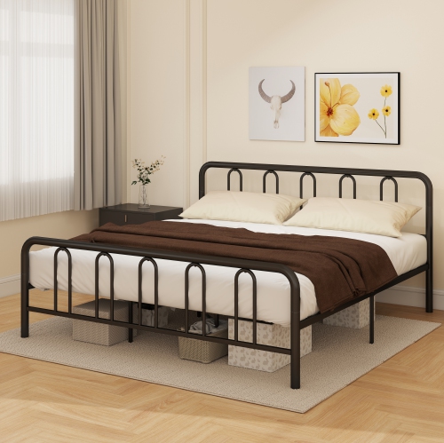 Gymax King Size Metal Bed Frame Headboard Footboard Platform Mattress Foundation
