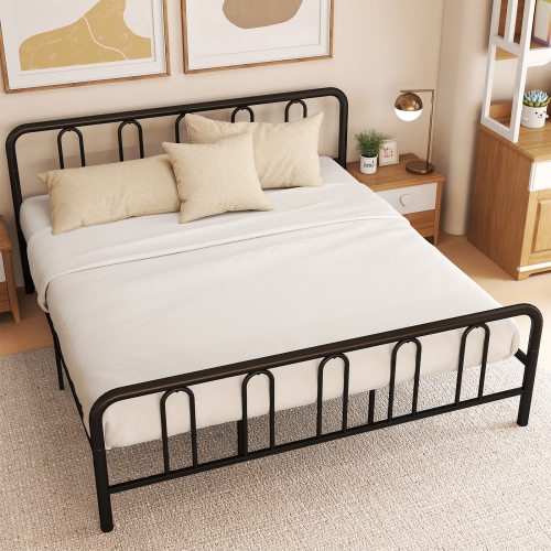 Gymax King Size Metal Bed Frame Headboard Footboard Platform Mattress Foundation