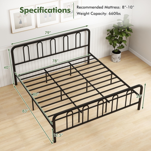 Gymax King Size Metal Bed Frame Headboard Footboard Platform Mattress Foundation