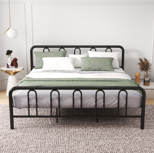 Gymax King Size Metal Bed Frame Headboard Footboard Platform Mattress Foundation