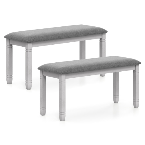 Gymax Set Of 2 Upholstered Bedroom Bench w/Padded Seat & Solid Wood Legs for Dining Room