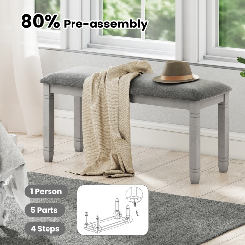 Gymax Set Of 2 Upholstered Bedroom Bench w/Padded Seat & Solid Wood Legs for Dining Room