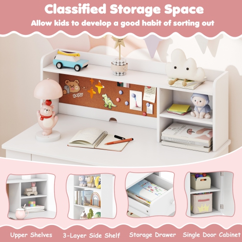 Gymax Kids Desk & Chair Set w/Chair Hutch 3-Layer Side Shelf Storage Cabinet