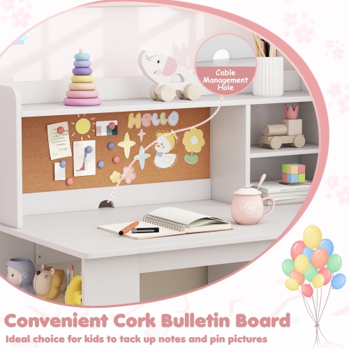 Gymax Kids Desk & Chair Set w/Chair Hutch 3-Layer Side Shelf Storage Cabinet