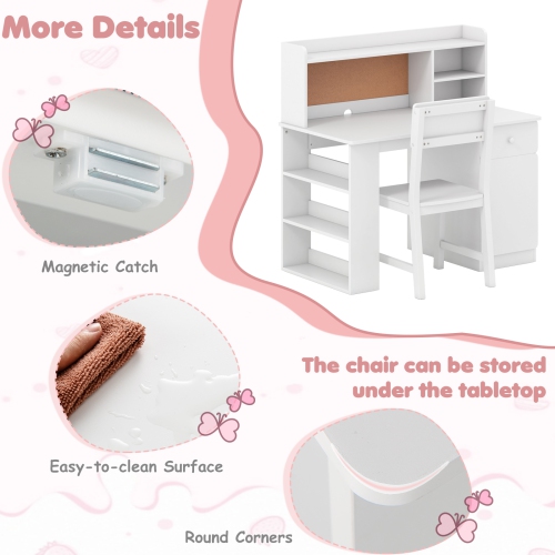 Gymax Kids Desk & Chair Set w/Chair Hutch 3-Layer Side Shelf Storage Cabinet