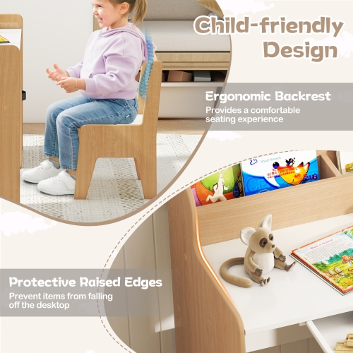Gymax Kids Desk & Chair Set w/ Open Shelves Drawer & Fabric Storage Bin
