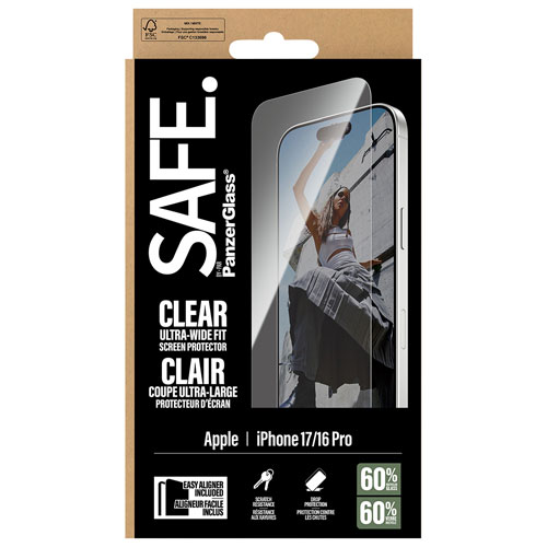 Protecteur d'écran en verre ultralarge SAFE de PanzerGlass pour iPhone 17/16 Pro