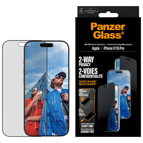Protecteur d'écran en verre de confidentialité double sens de PanzerGlass pour iPhone 17/16 Pro