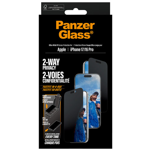 Protecteur d'écran en verre de confidentialité double sens de PanzerGlass pour iPhone 17/16 Pro