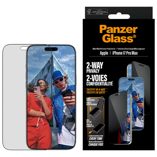 Protecteur d'écran en verre de confidentialité double sens de PanzerGlass pour iPhone 17 Pro Max