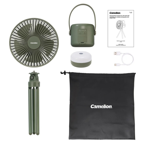 OPEN BOX - Camelion Rechargeable Camping Fan with LED Light 200655
