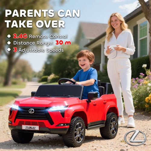 Qaba 2 Seater Electric Car for Kids, 12V 7AH Lexus GX550 Licensed Battery Powered Ride On Car with Remote Control, 4 Wheel Suspension System, USB,