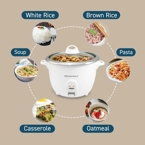 Elite Gourmet ERC-2020 Electric Rice Cooker with Stainless Steel Inner Pot Makes Soups, Stews, Grains, Cereals, Keep Warm Feature, 20 Cups Cooked,