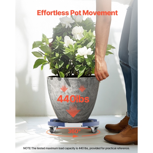 VEVOR 440lbs Load Trash Can Dolly with 4 Lockable Wheels, Round Trash Can Roller Base, 15-22.8 in Adjustable, Heavy Duty Drum Dolly Plant Caddy,