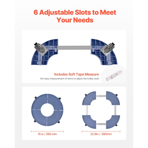 VEVOR 440lbs Load Trash Can Dolly with 4 Lockable Wheels, Round Trash Can Roller Base, 15-22.8 in Adjustable, Heavy Duty Drum Dolly Plant Caddy,