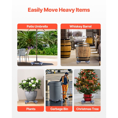 VEVOR 440lbs Load Trash Can Dolly with 4 Lockable Wheels, Round Trash Can Roller Base, 15-22.8 in Adjustable, Heavy Duty Drum Dolly Plant Caddy,