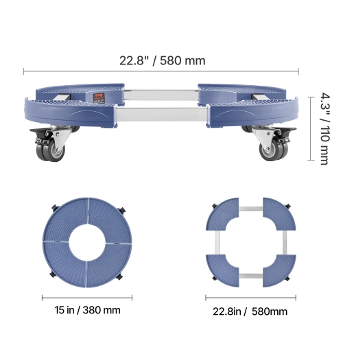 VEVOR 440lbs Load Trash Can Dolly with 4 Lockable Wheels, Round Trash Can Roller Base, 15-22.8 in Adjustable, Heavy Duty Drum Dolly Plant Caddy,