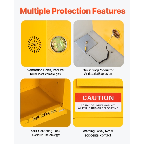 VEVOR 65 Gallon Flammable Cabinet, 37.9 x 34.0 x 65.0 Inch, Flammable Storage Cabinet with Adjustable Shelf, Cold-Rolled and Galvanized Steel Fire