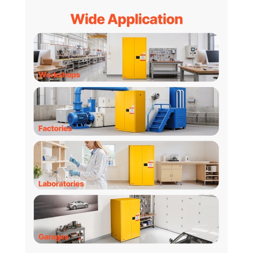 VEVOR 65 Gallon Flammable Cabinet, 37.9 x 34.0 x 65.0 Inch, Flammable Storage Cabinet with Adjustable Shelf, Cold-Rolled and Galvanized Steel Fire