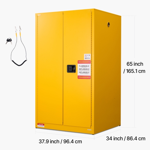 VEVOR 65 Gallon Flammable Cabinet, 37.9 x 34.0 x 65.0 Inch, Flammable Storage Cabinet with Adjustable Shelf, Cold-Rolled and Galvanized Steel Fire