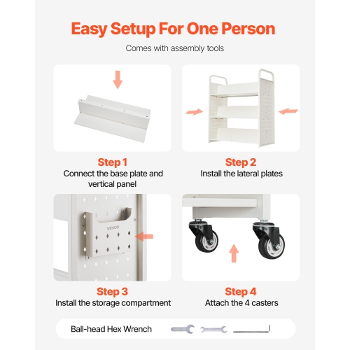 VEVOR 330 lbs Capacity Rolling Library Book Cart, 38.2 x 20.3 x 48.2-Inch Library Cart, Double Sided W-Shaped Shelves with 3-Inch Lockable Wheels,
