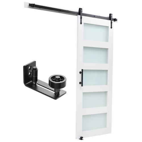 VEVOR 36 x 84 inch Sliding Barn Door, High-Strength MDF Panel and Glass, Barn Door with Hardware Kit, Water-Proof PVC Surface, Easy to Install,