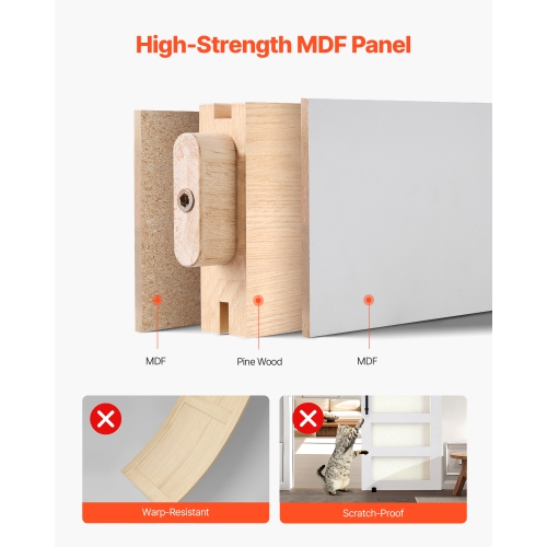 VEVOR 36 x 84 inch Sliding Barn Door, High-Strength MDF Panel and Glass, Barn Door with Hardware Kit, Water-Proof PVC Surface, Easy to Install,